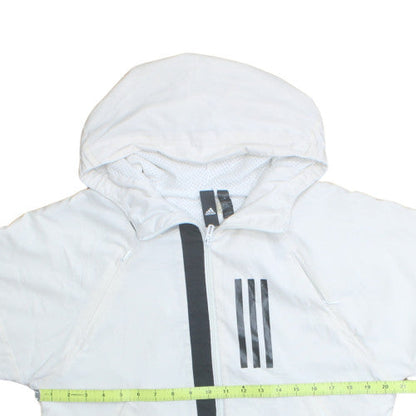 Adidas Boys White Hooded Windbreaker Jacket 14 Years Polyester Sports Style