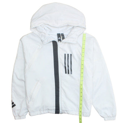 Adidas Boys White Hooded Windbreaker Jacket 14 Years Polyester Sports Style