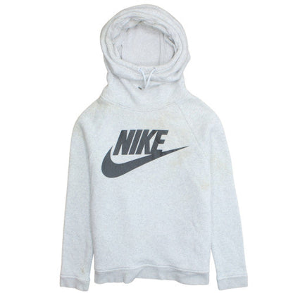 Nike Women Grey Pullover Hoodie M Logo Print Fleece Sweatshirt
