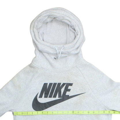 Nike Women Grey Pullover Hoodie M Logo Print Fleece Sweatshirt