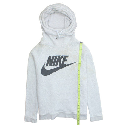 Nike Women Grey Pullover Hoodie M Logo Print Fleece Sweatshirt