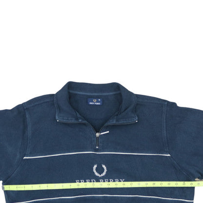 Fred Perry Men's Blue XL 1/4 Zip Cotton Logo Pullover Sweatshirt