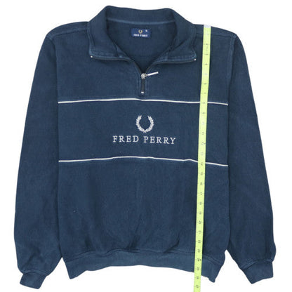 Fred Perry Men's Blue XL 1/4 Zip Cotton Logo Pullover Sweatshirt
