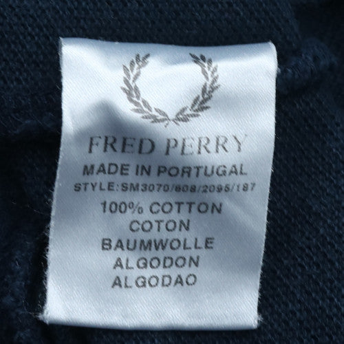 Fred Perry Men's Blue XL 1/4 Zip Cotton Logo Pullover Sweatshirt