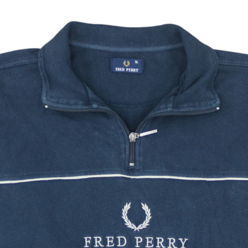 Fred Perry Men's Blue XL 1/4 Zip Cotton Logo Pullover Sweatshirt