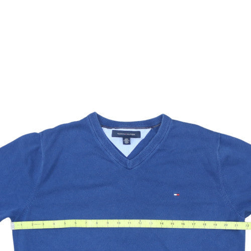 Tommy Hilfiger Men’s Blue V-Neck Cotton Jumper Size L Classic Knit