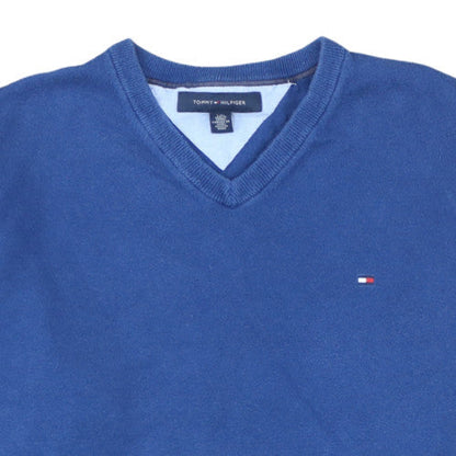 Tommy Hilfiger Men’s Blue V-Neck Cotton Jumper Size L Classic Knit