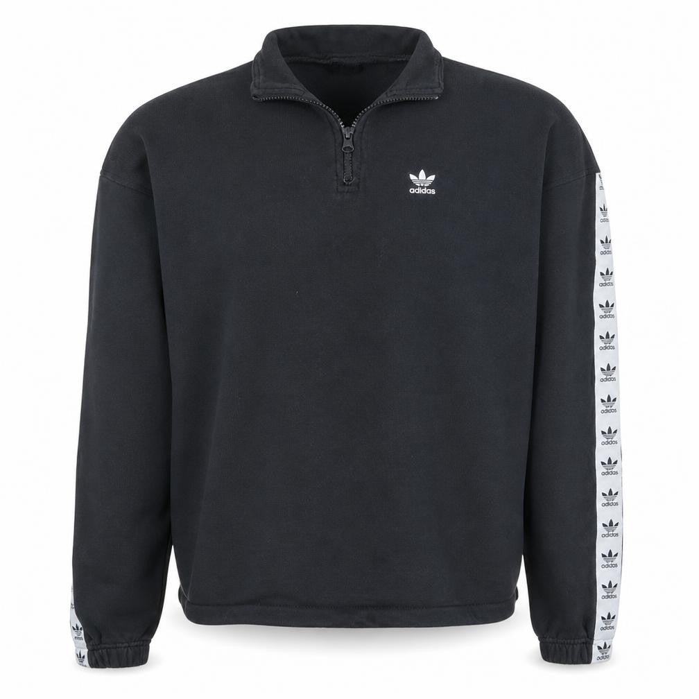 Adidas Women Black 1/2 Zip Sweatshirt Size 8 Logo Sleeve Tape