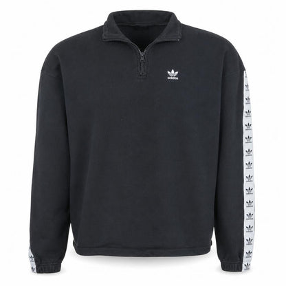 Adidas Women Black 1/2 Zip Sweatshirt Size 8 Logo Sleeve Tape