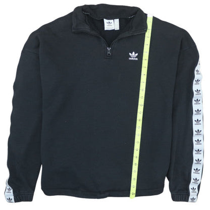Adidas Women Black 1/2 Zip Sweatshirt Size 8 Logo Sleeve Tape