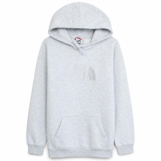 Front view of The North Face unisex grey pullover hoodie l fleece cotton blend