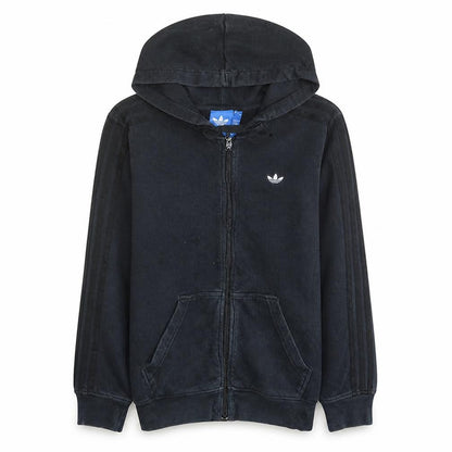 Front view of Adidas men’s black full zip hoodie, size S, classic hooded sweatshirt