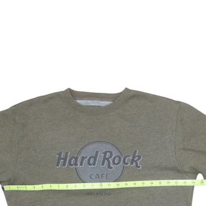 Hard Rock Cafe Men Green L Pullover Sweatshirt Crew Neck Fleece