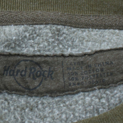 Hard Rock Cafe Men Green L Pullover Sweatshirt Crew Neck Fleece