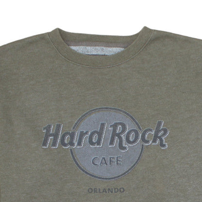 Hard Rock Cafe Men Green L Pullover Sweatshirt Crew Neck Fleece