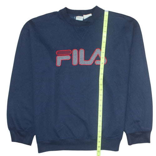 FILA Men's Blue Pullover Sweatshirt L Retro Crew Neck
