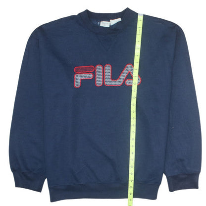 FILA Men's Blue Pullover Sweatshirt L Retro Crew Neck