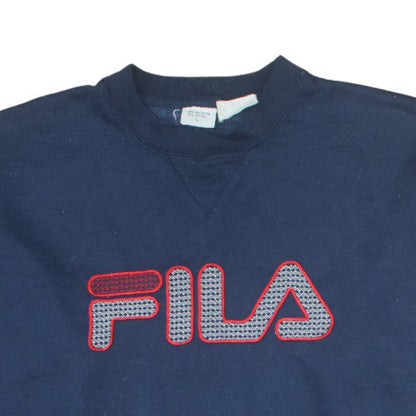 FILA Men's Blue Pullover Sweatshirt L Retro Crew Neck