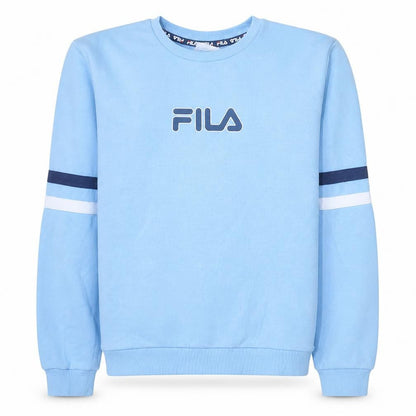 Front view of Fila boys’ blue logo crew neck sweatshirt, size 14, years cotton blend