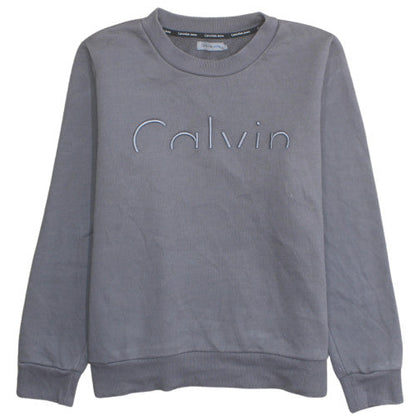 Calvin Klein Boys Grey Cotton Blend Crew Neck Pullover Sweatshirt L