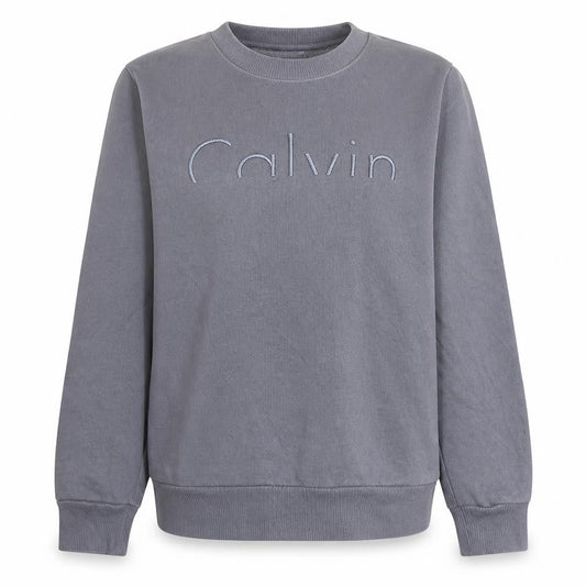 Front view of Calvin Klein boys’ grey cotton blend crew neck pullover sweatshirt l