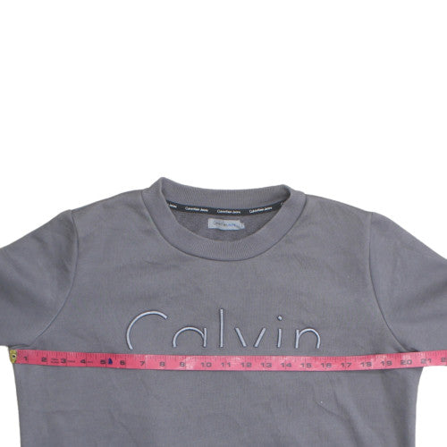 Calvin Klein Boys Grey Cotton Blend Crew Neck Pullover Sweatshirt L