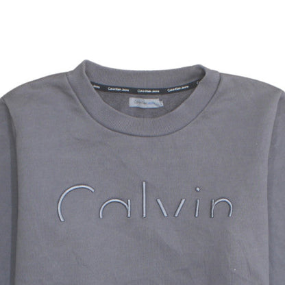 Calvin Klein Boys Grey Cotton Blend Crew Neck Pullover Sweatshirt L