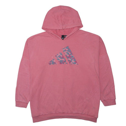 Adidas Womens Pink Hooded Pullover Sweatshirt Size 16 L 100% Cotton