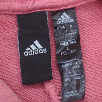 Adidas Womens Pink Hooded Pullover Sweatshirt Size 16 L 100% Cotton