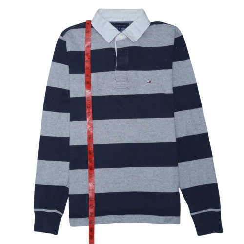 Tommy Hilfiger Men's Blue Striped Long Sleeve Polo Shirt M