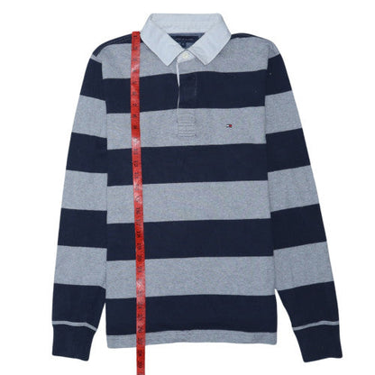 Tommy Hilfiger Men's Blue Striped Long Sleeve Polo Shirt M