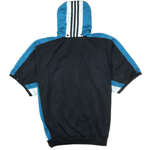 Adidas Mens Black Blue Full Zip Short Sleeve Hoodie L Sportswear