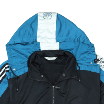Adidas Mens Black Blue Full Zip Short Sleeve Hoodie L Sportswear