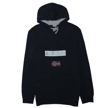 Napapijri Mens Black XL Pullover Hoodie Logo Embroidered Fleece