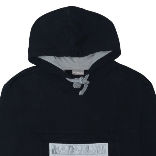 Napapijri Mens Black XL Pullover Hoodie Logo Embroidered Fleece