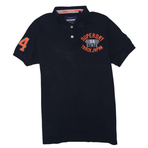 Superdry Men's Black Slim Fit Polo Shirt Size M Embroidered