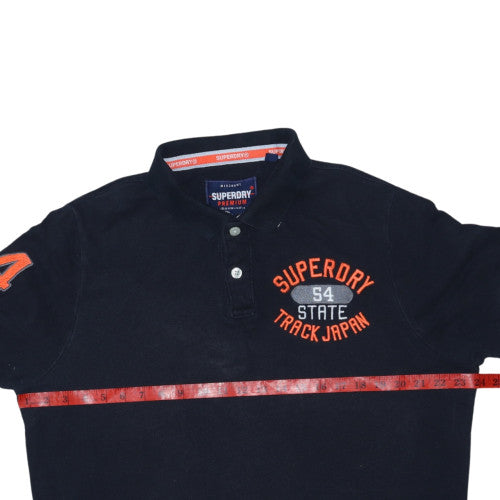 Superdry Men's Black Slim Fit Polo Shirt Size M Embroidered