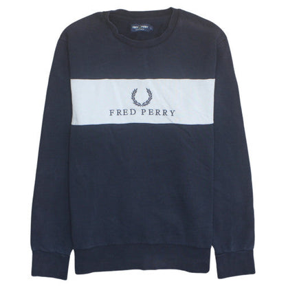 Fred Perry Men's Blue Crew Neck Logo Sweatshirt Size L