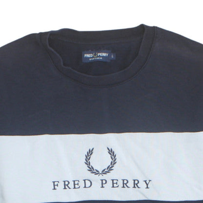 Fred Perry Men's Blue Crew Neck Logo Sweatshirt Size L