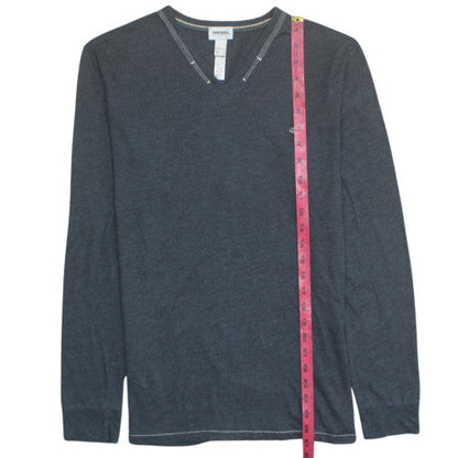 Diesel Men Navy V-Neck Long Sleeve T-Shirt Size M Cotton Blend