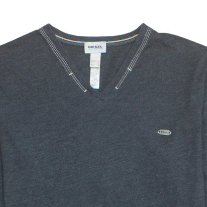 Diesel Men Navy V-Neck Long Sleeve T-Shirt Size M Cotton Blend