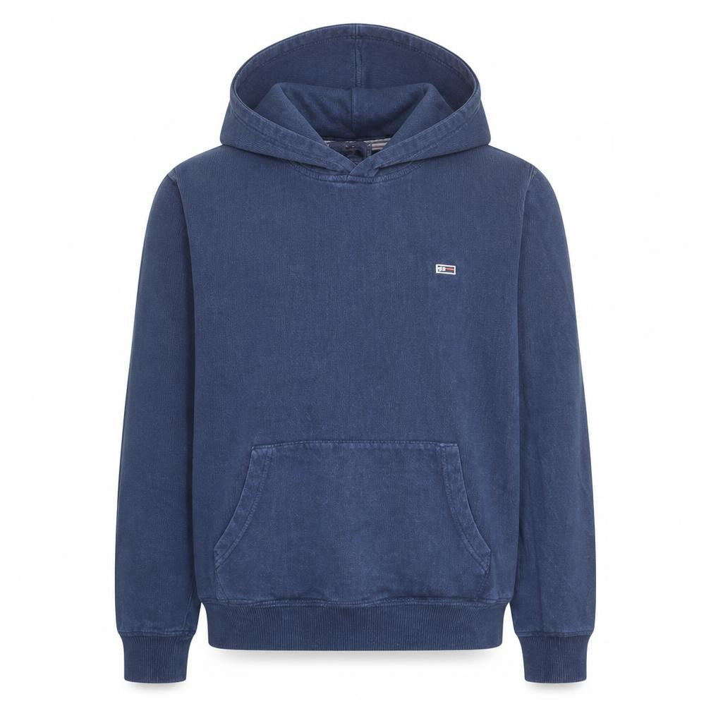 Tommy Jeans Men Blue Pullover Hoodie S Fleece Logo Drawstring