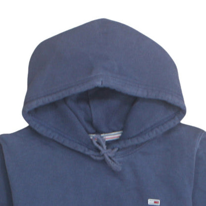 Tommy Jeans Men Blue Pullover Hoodie S Fleece Logo Drawstring