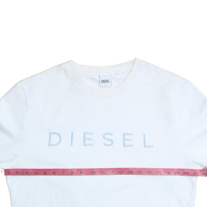 Diesel Women's White Cotton Blend Logo Pullover Sweatshirt L