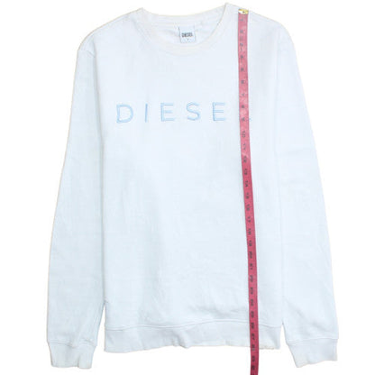 Diesel Women's White Cotton Blend Logo Pullover Sweatshirt L