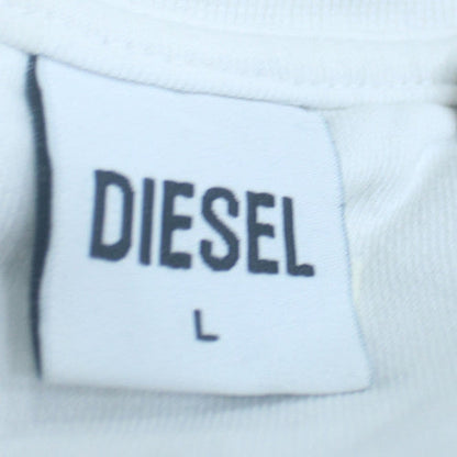 Diesel Women's White Cotton Blend Logo Pullover Sweatshirt L