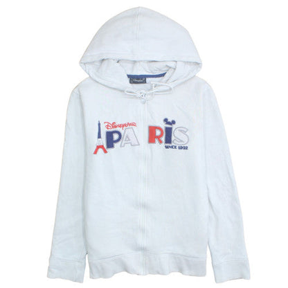 Disneyland Paris Womens White Full Zip Hoodie L Embroidered Mickey Cotton Blend