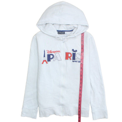 Disneyland Paris Womens White Full Zip Hoodie L Embroidered Mickey Cotton Blend