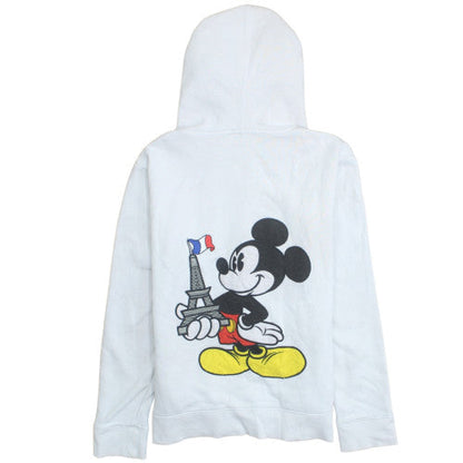 Disneyland Paris Womens White Full Zip Hoodie L Embroidered Mickey Cotton Blend