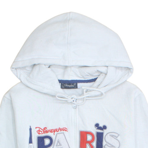 Disneyland Paris Womens White Full Zip Hoodie L Embroidered Mickey Cotton Blend